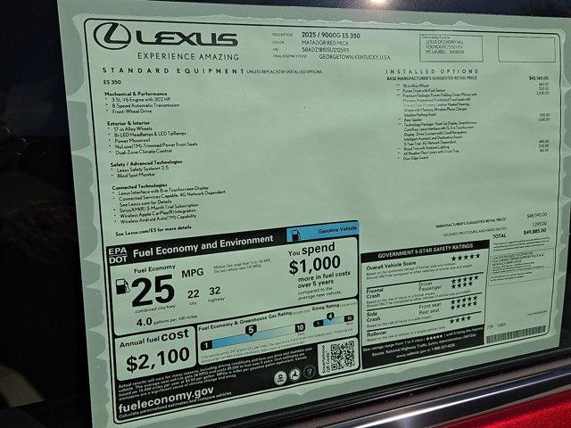 new 2025 Lexus ES 350 car, priced at $49,885