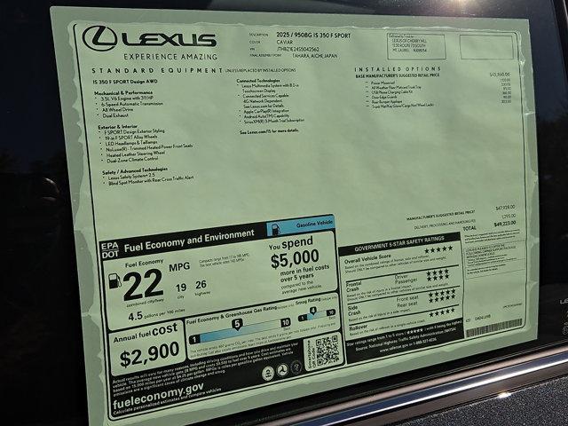 new 2025 Lexus IS 350 car, priced at $49,223