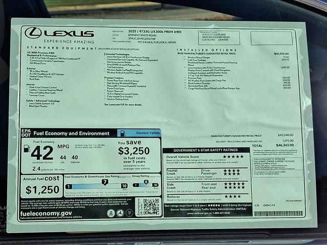 new 2025 Lexus UX 300h car, priced at $46,343