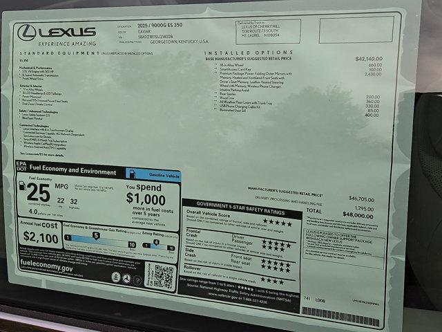 new 2025 Lexus ES 350 car, priced at $48,000