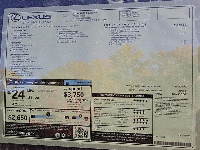 new 2025 Lexus RX 350 car, priced at $56,550
