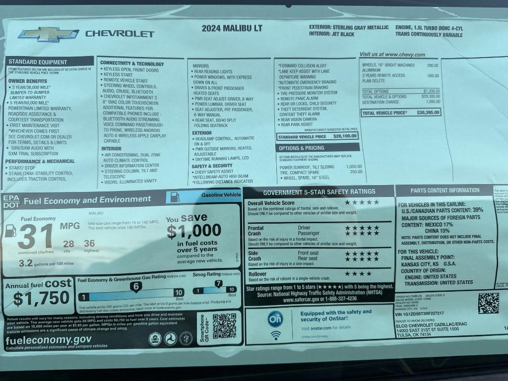 used 2024 Chevrolet Malibu car, priced at $23,266