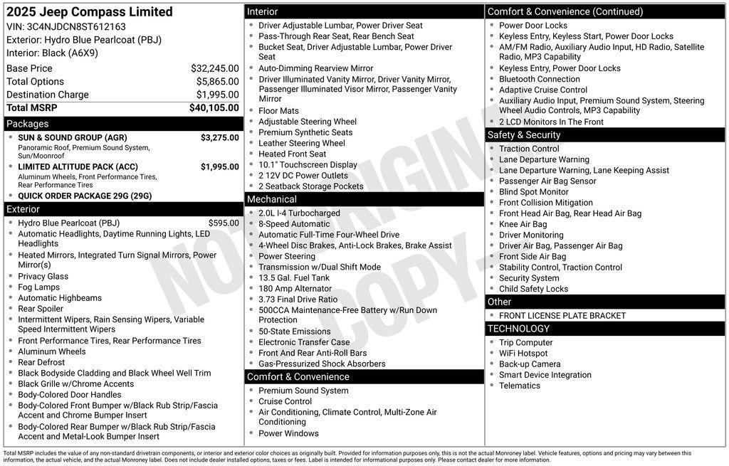 new 2025 Jeep Compass car, priced at $32,188