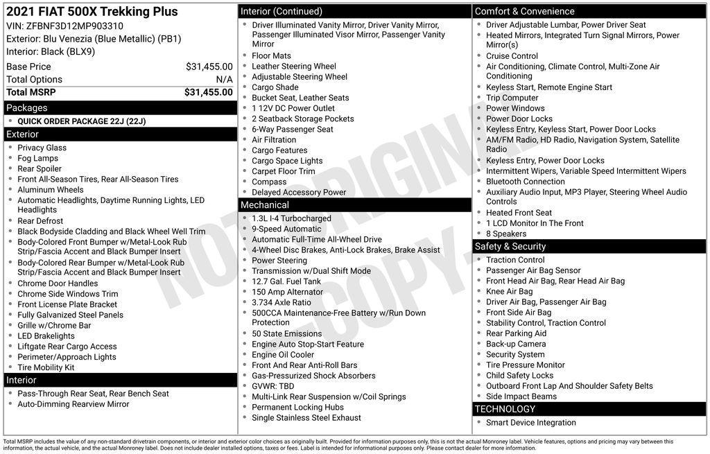 used 2021 FIAT 500X car, priced at $17,972