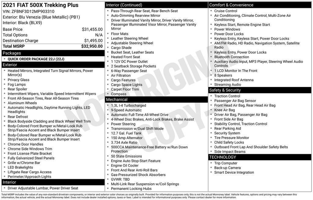 used 2021 FIAT 500X car, priced at $14,982