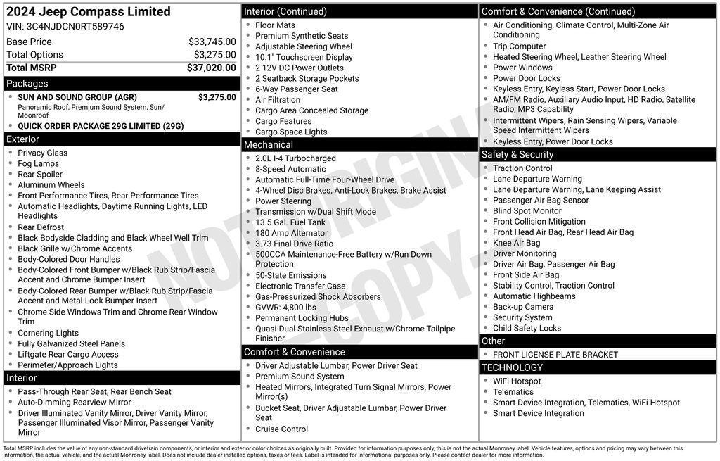 used 2024 Jeep Compass car, priced at $32,539