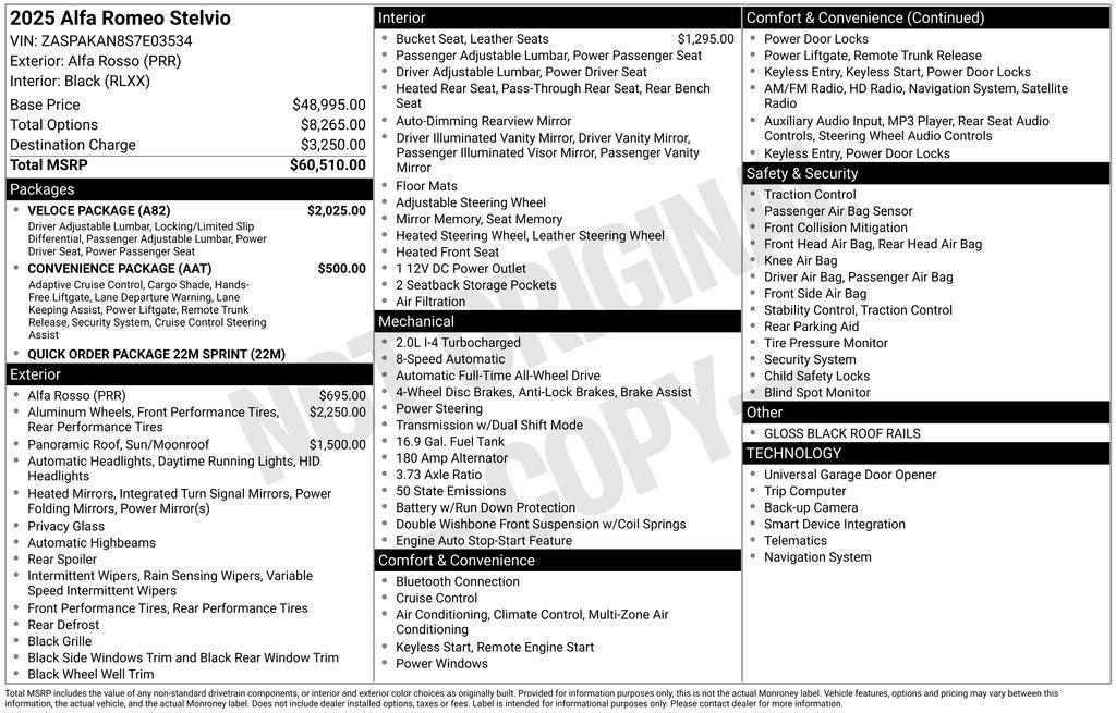 new 2025 Alfa Romeo Stelvio car, priced at $56,574
