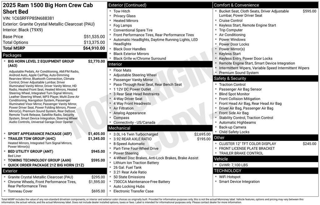 new 2025 Ram 1500 car, priced at $50,291