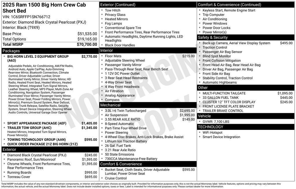 new 2025 Ram 1500 car, priced at $60,168
