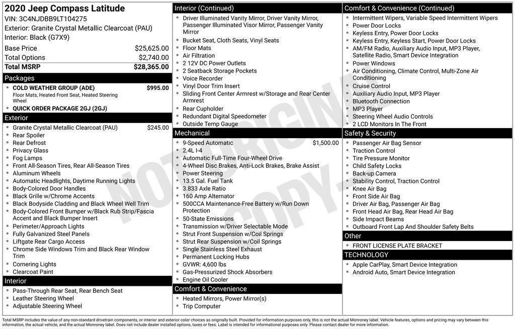 used 2020 Jeep Compass car, priced at $21,488