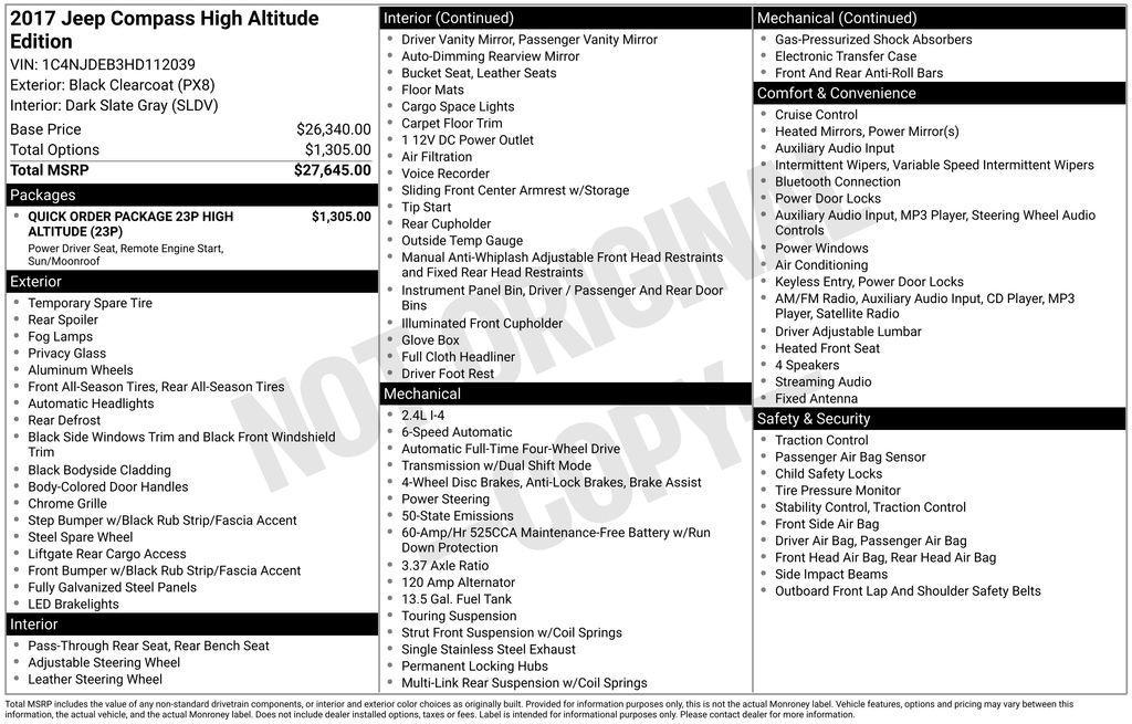 used 2017 Jeep Compass car, priced at $10,153