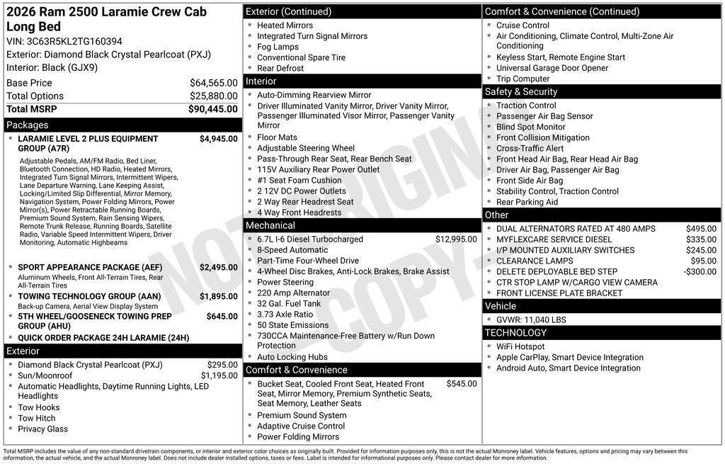 new 2026 Ram 2500 car, priced at $90,795