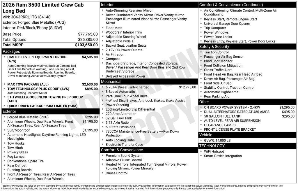 new 2026 Ram 3500 car, priced at $96,790