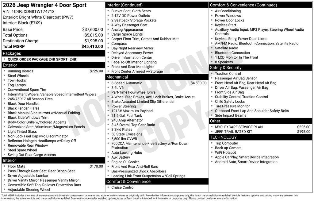 new 2026 Jeep Wrangler car, priced at $41,185