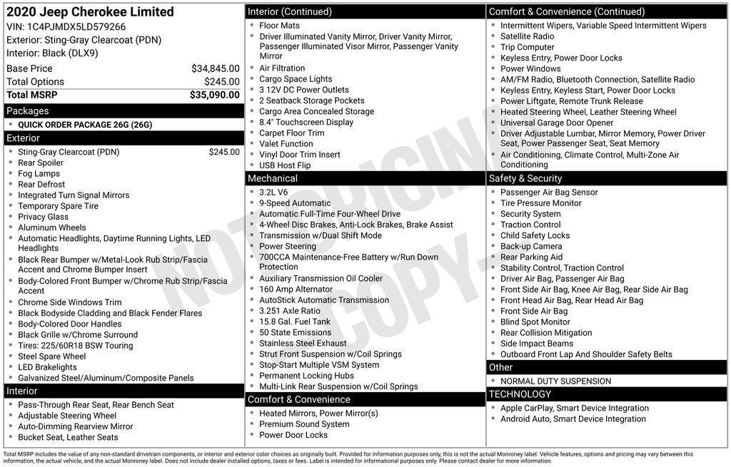 used 2020 Jeep Cherokee car, priced at $20,476