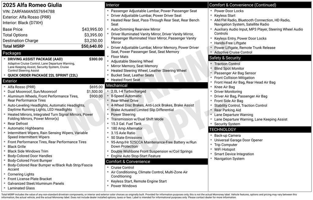 new 2025 Alfa Romeo Giulia car, priced at $48,073