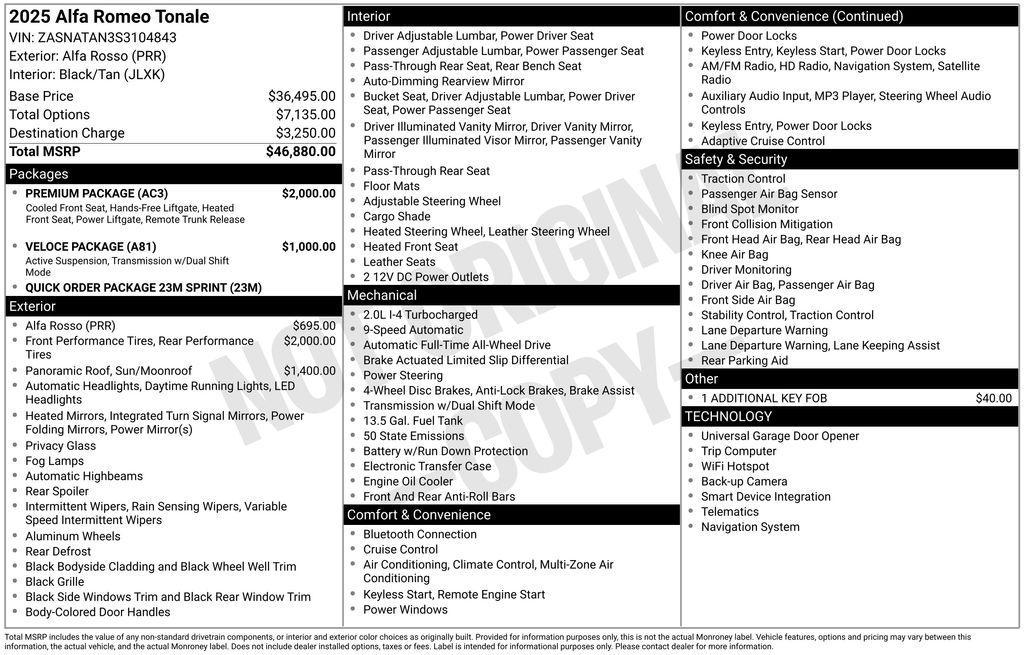 new 2025 Alfa Romeo Tonale car, priced at $45,759
