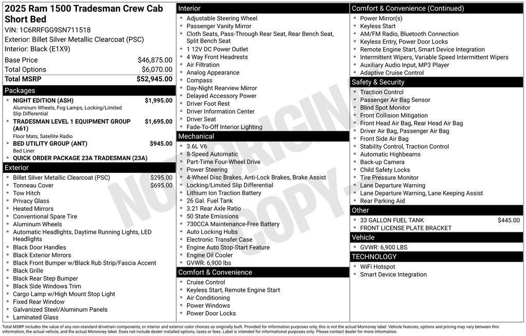 new 2025 Ram 1500 car, priced at $46,196