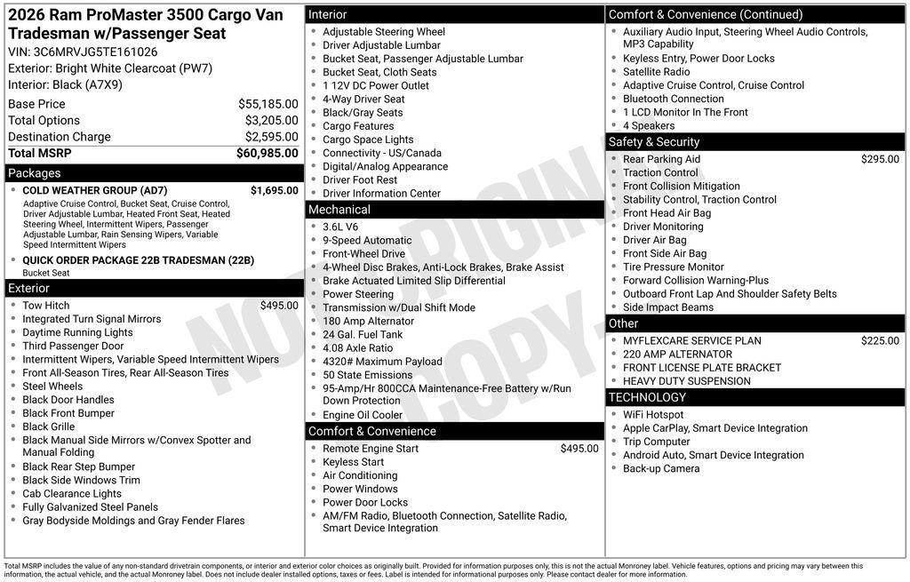 new 2026 Ram ProMaster 3500 car, priced at $56,618