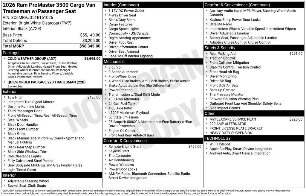 new 2026 Ram ProMaster 3500 car, priced at $56,618