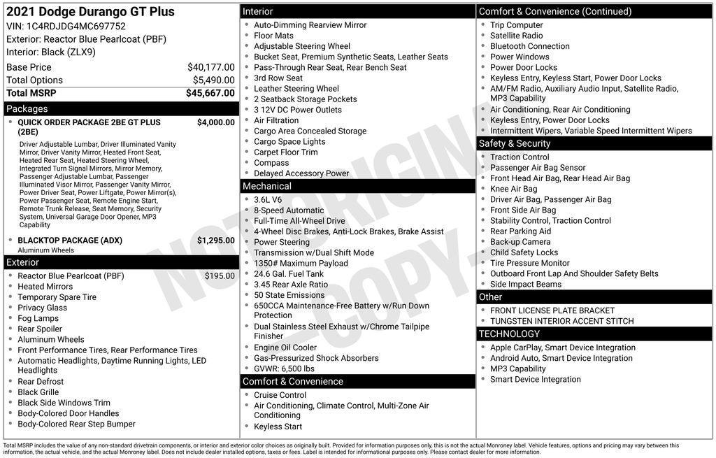 used 2021 Dodge Durango car, priced at $33,675