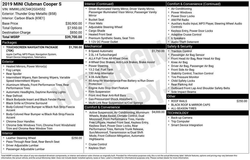 used 2019 MINI Clubman car, priced at $17,880