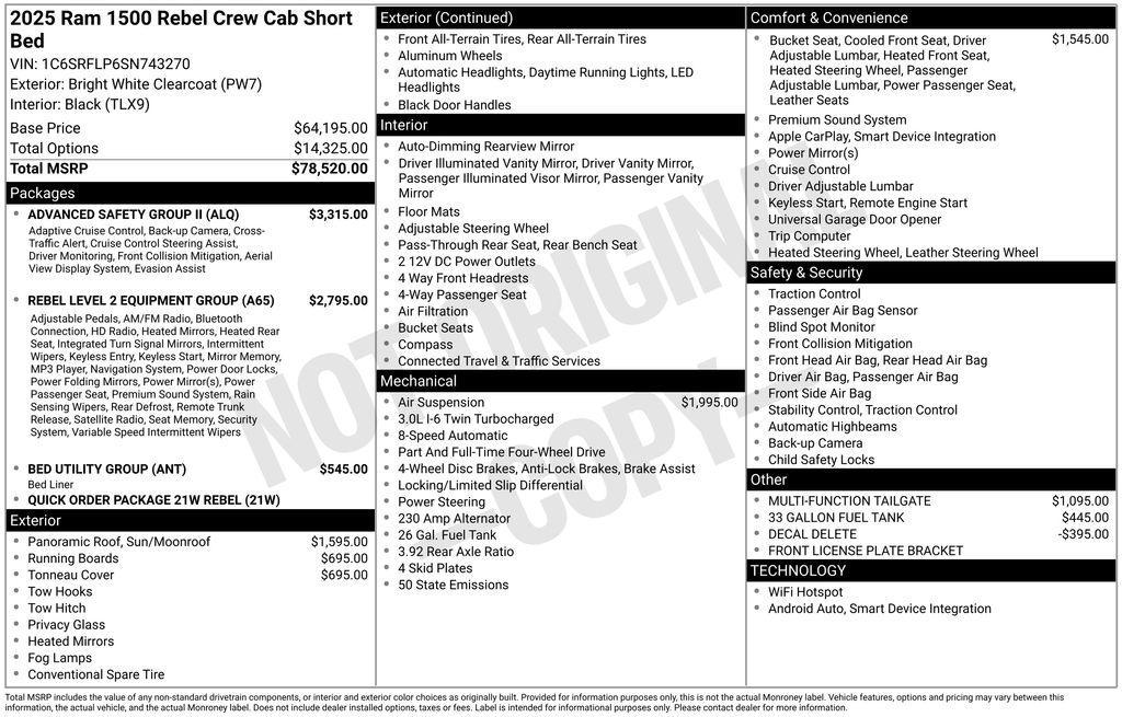new 2025 Ram 1500 car, priced at $62,765