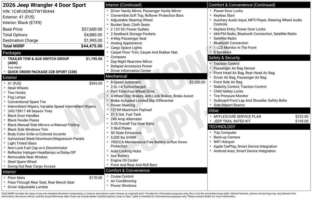 new 2026 Jeep Wrangler car, priced at $39,417