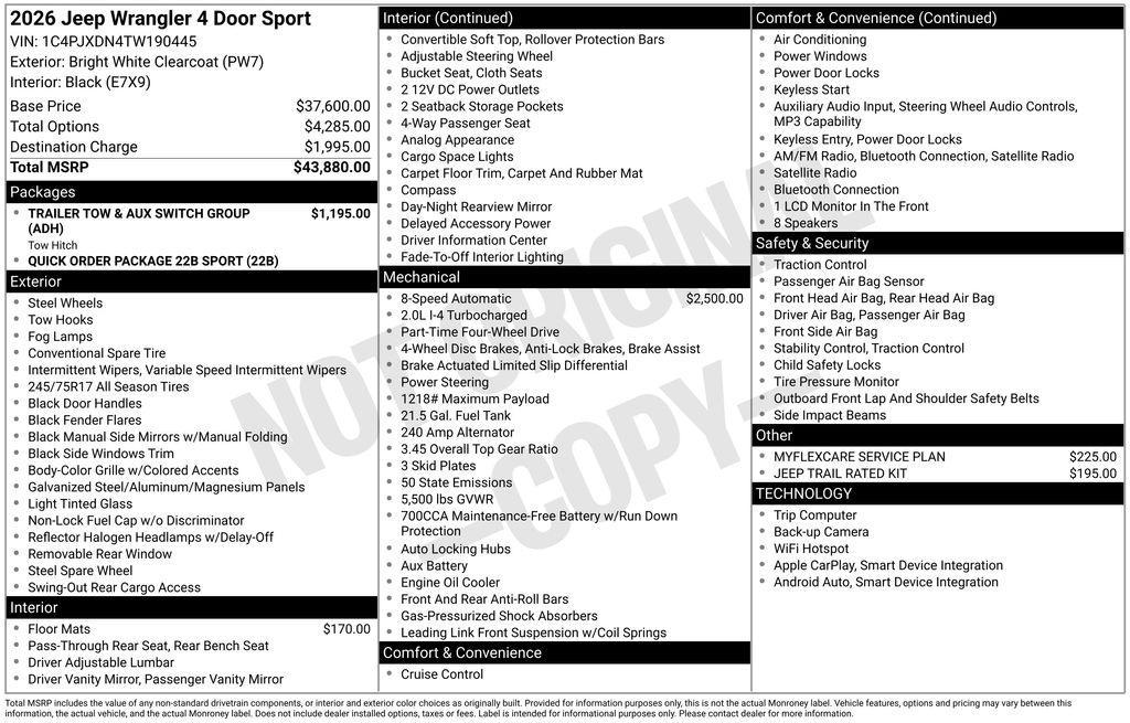 new 2026 Jeep Wrangler car, priced at $38,870
