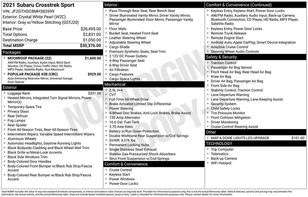used 2021 Subaru Crosstrek car, priced at $24,645