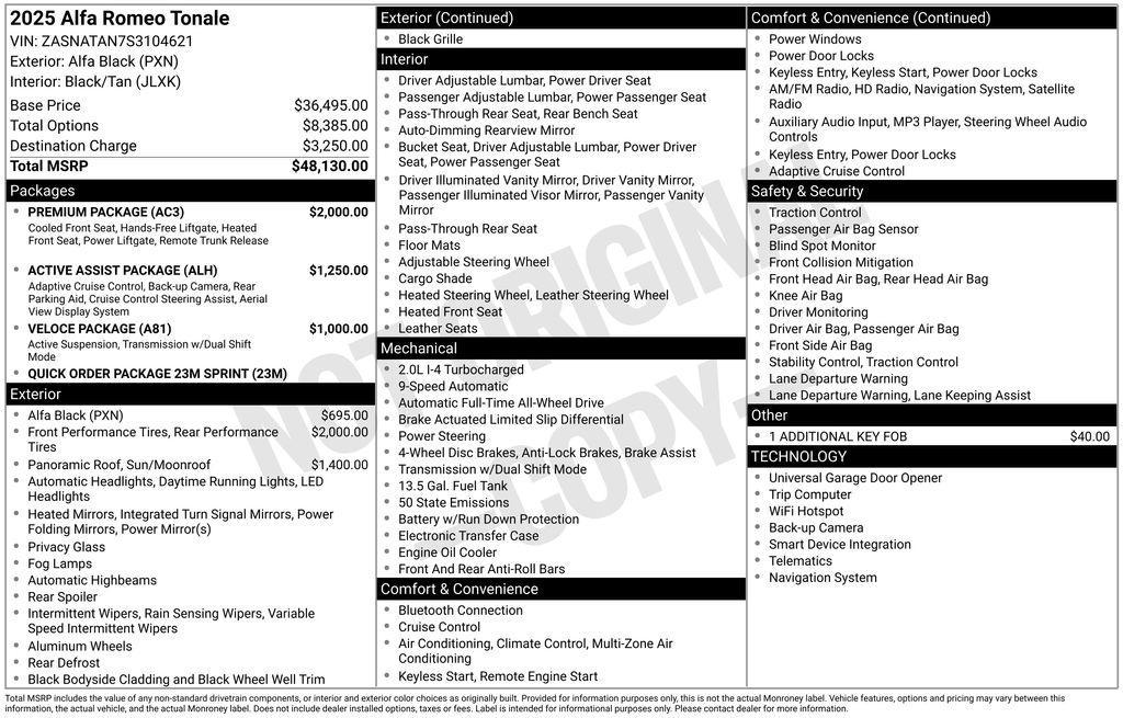 new 2025 Alfa Romeo Tonale car, priced at $46,910