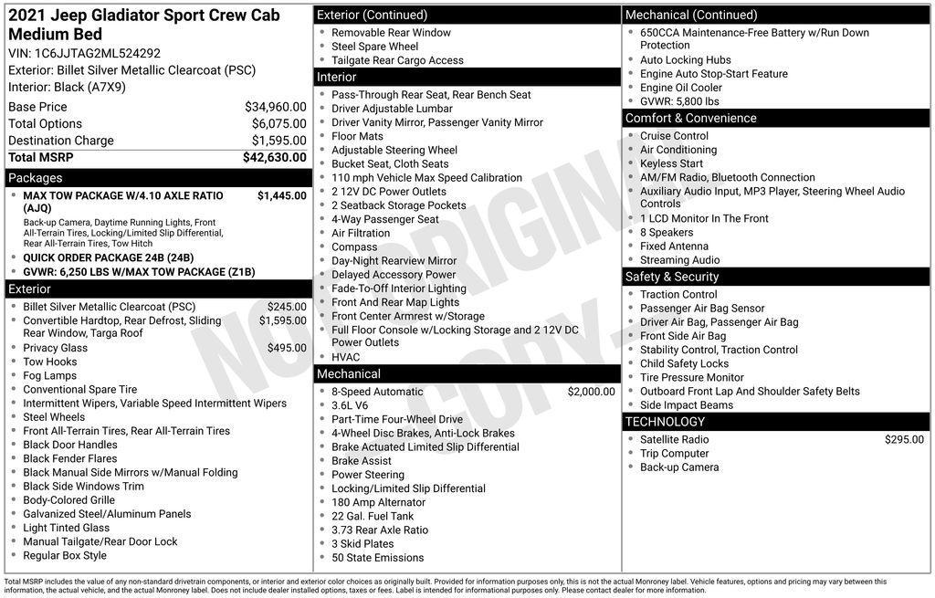 used 2021 Jeep Gladiator car, priced at $31,787