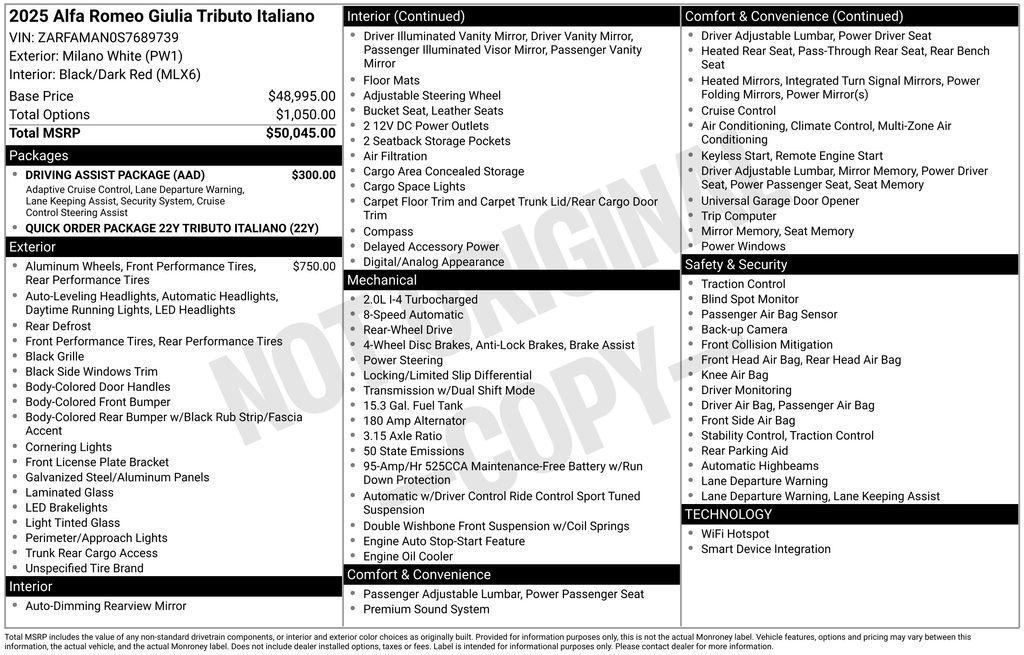 new 2025 Alfa Romeo Giulia car, priced at $51,295