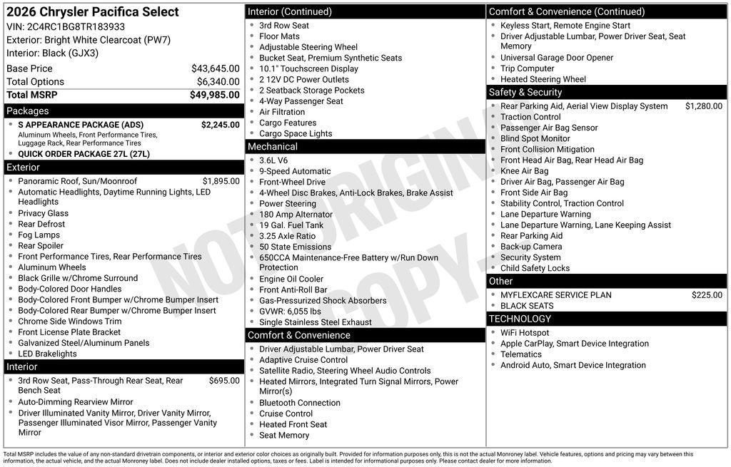 new 2026 Chrysler Pacifica car, priced at $44,082