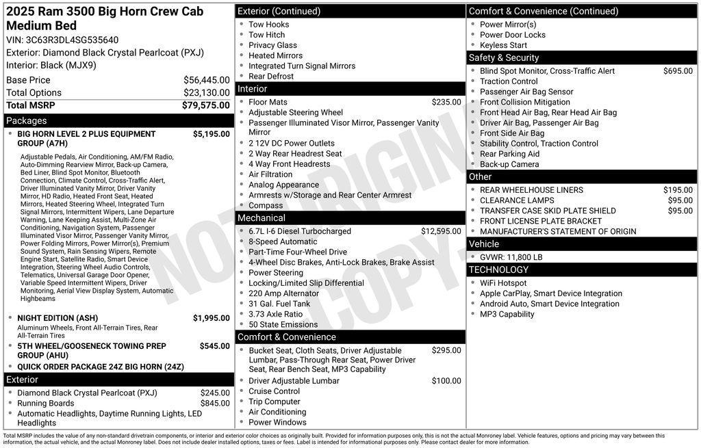 new 2025 Ram 3500 car, priced at $72,168