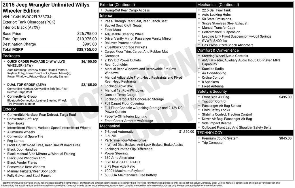 used 2015 Jeep Wrangler Unlimited car, priced at $16,590