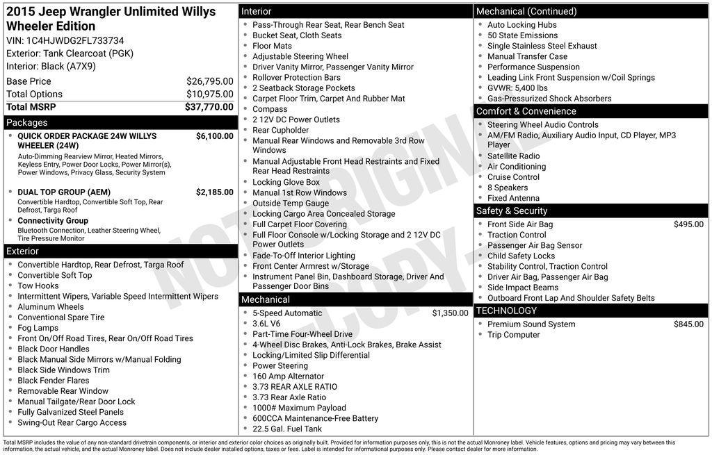 used 2015 Jeep Wrangler Unlimited car, priced at $17,965