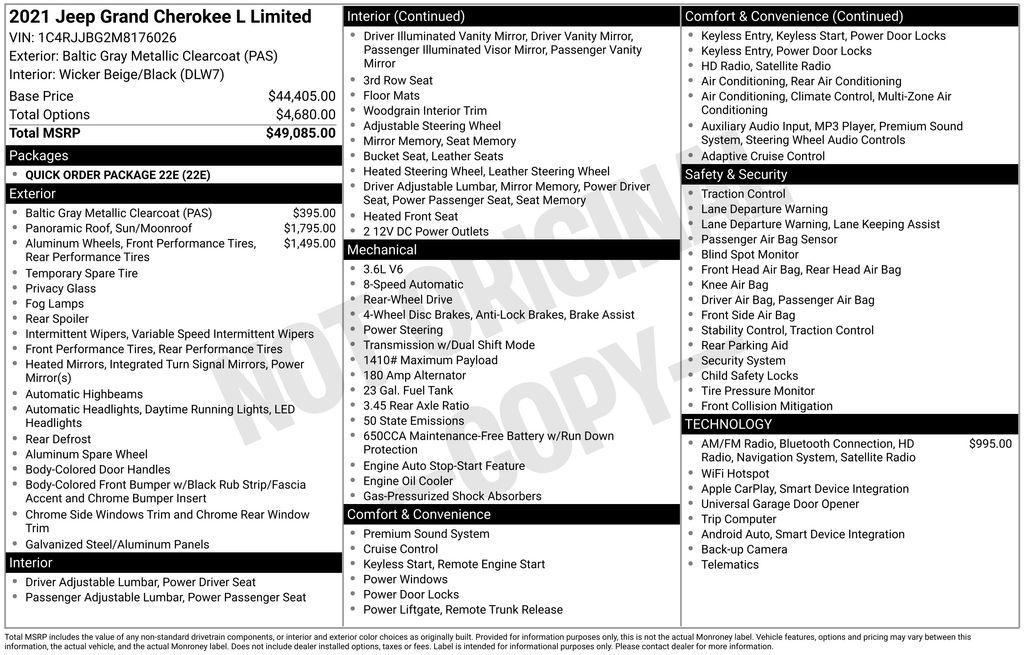 used 2021 Jeep Grand Cherokee L car, priced at $29,777