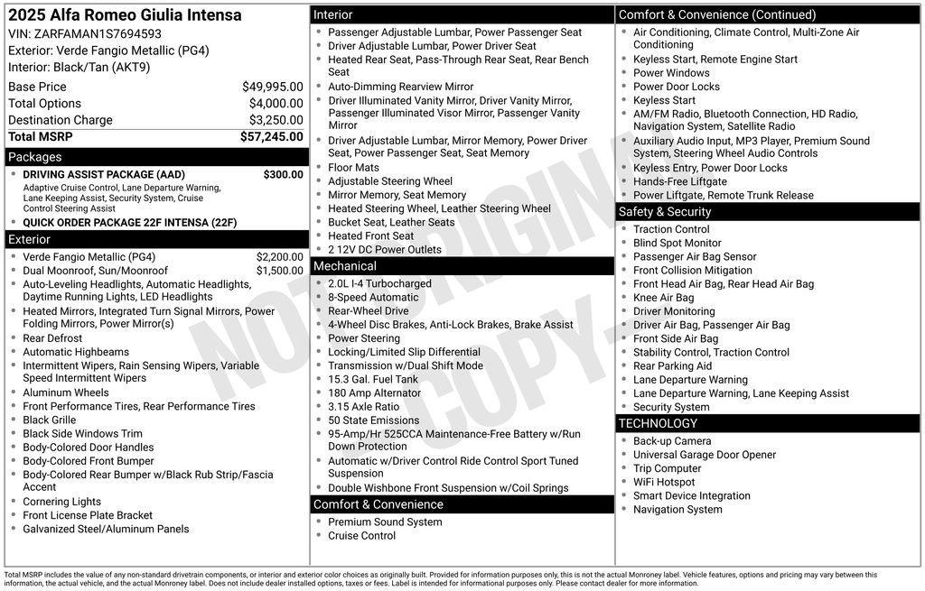 new 2025 Alfa Romeo Giulia car, priced at $55,245