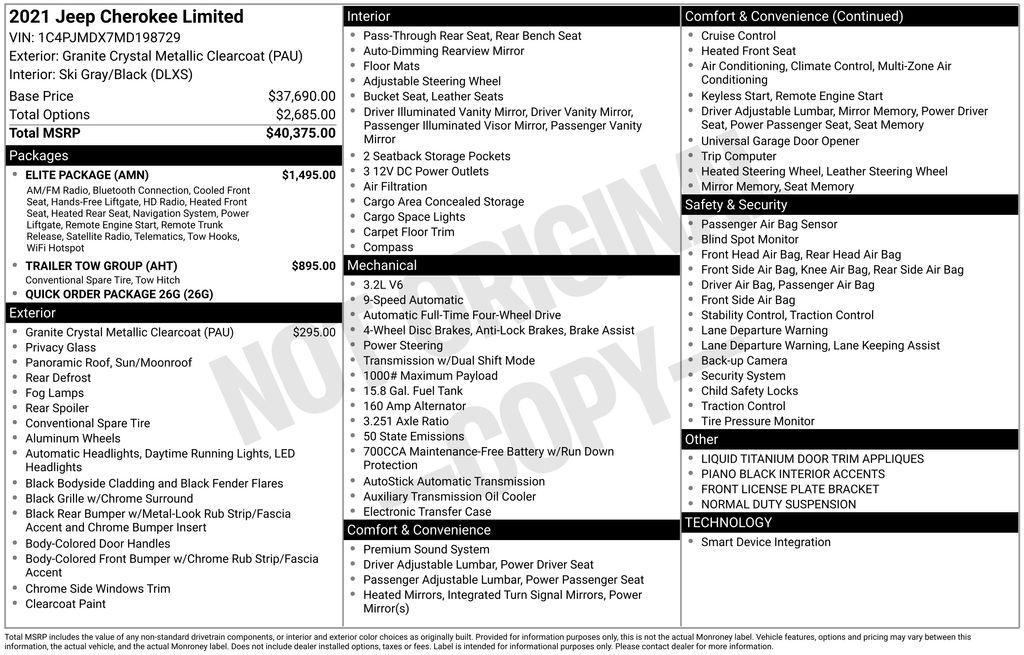 used 2021 Jeep Cherokee car, priced at $21,514