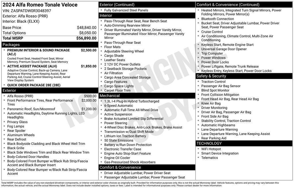 new 2024 Alfa Romeo Tonale car, priced at $36,906