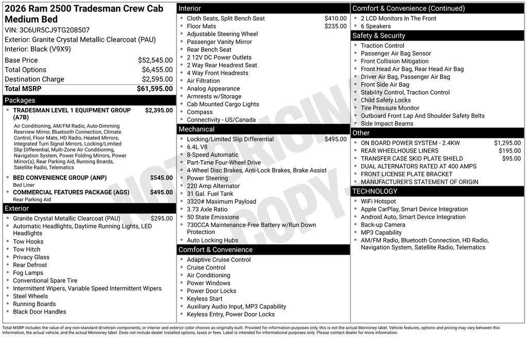 new 2026 Ram 2500 car, priced at $57,435