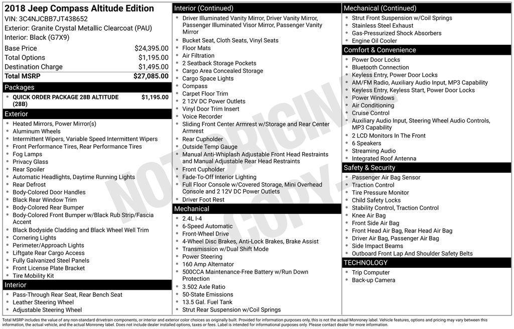 used 2018 Jeep Compass car, priced at $13,393