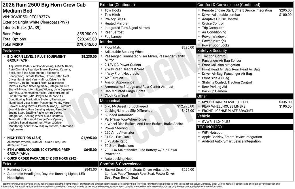 new 2026 Ram 2500 car, priced at $79,655