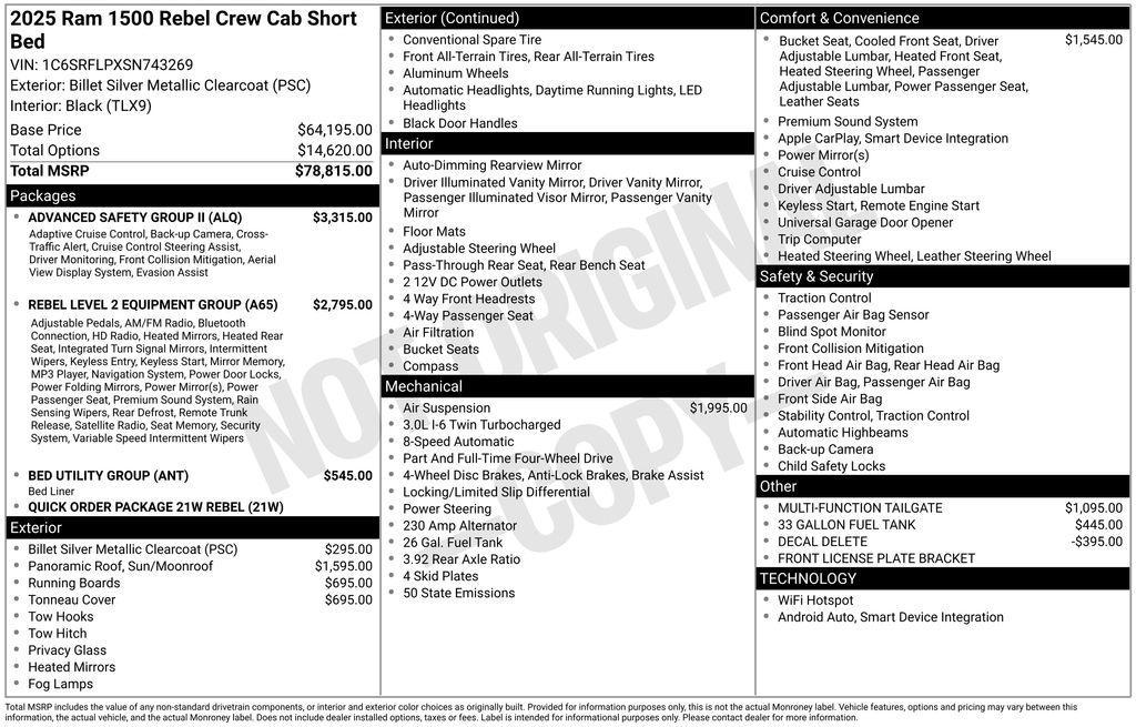 new 2025 Ram 1500 car, priced at $63,025
