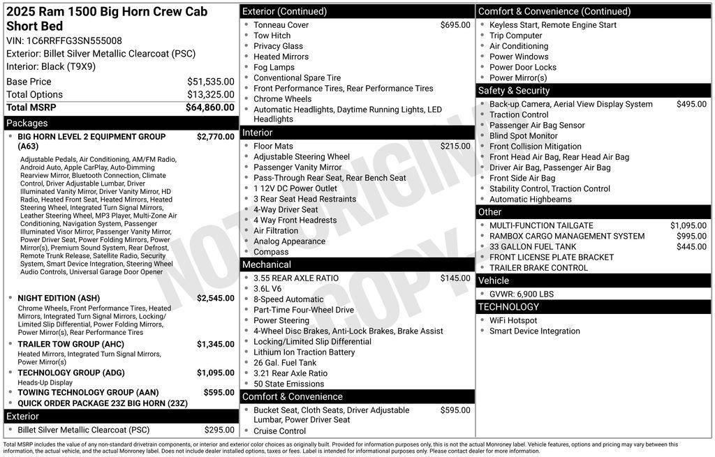 new 2025 Ram 1500 car, priced at $48,056