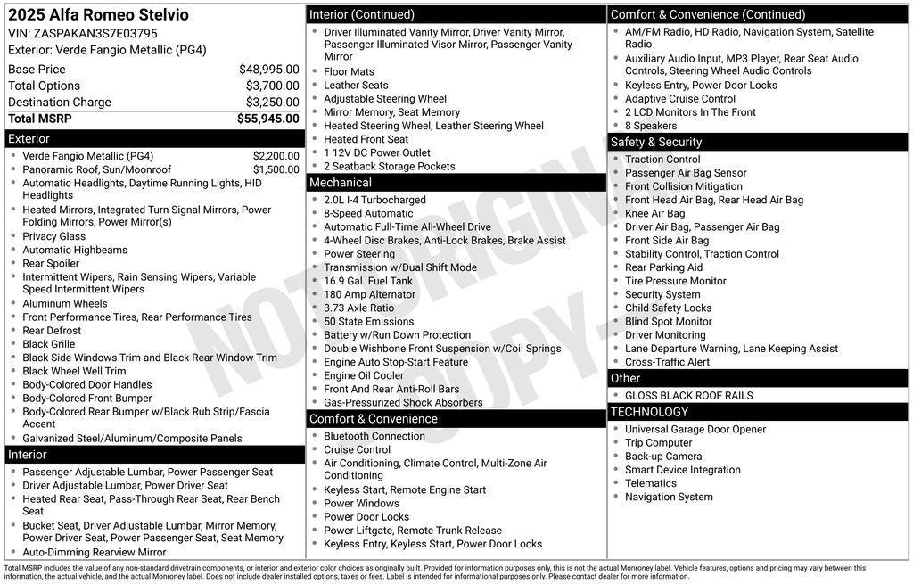 new 2025 Alfa Romeo Stelvio car, priced at $57,297