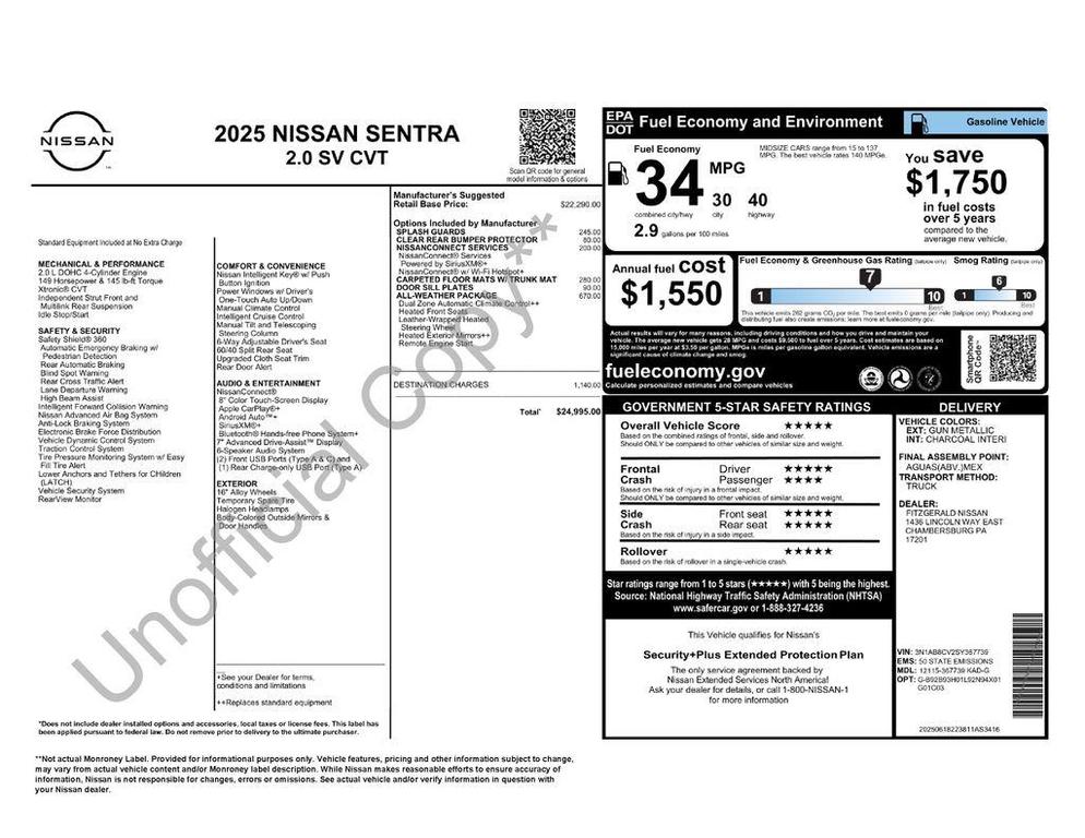 new 2025 Nissan Sentra car, priced at $23,480