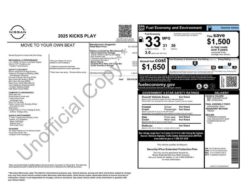 new 2025 Nissan Kicks car, priced at $23,639
