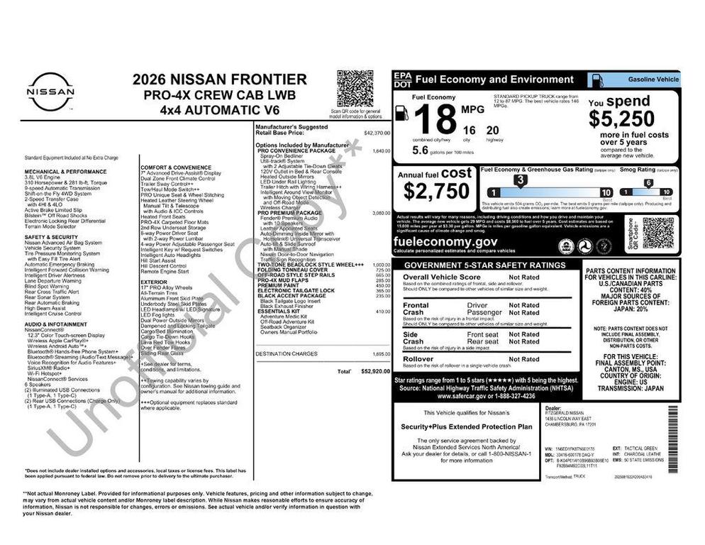 new 2026 Nissan Frontier car, priced at $48,677